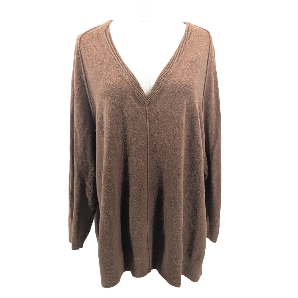 J Jill V Neck Tunic Sweater Womens 2X Brown Cotton Blend Oversized Relaxed